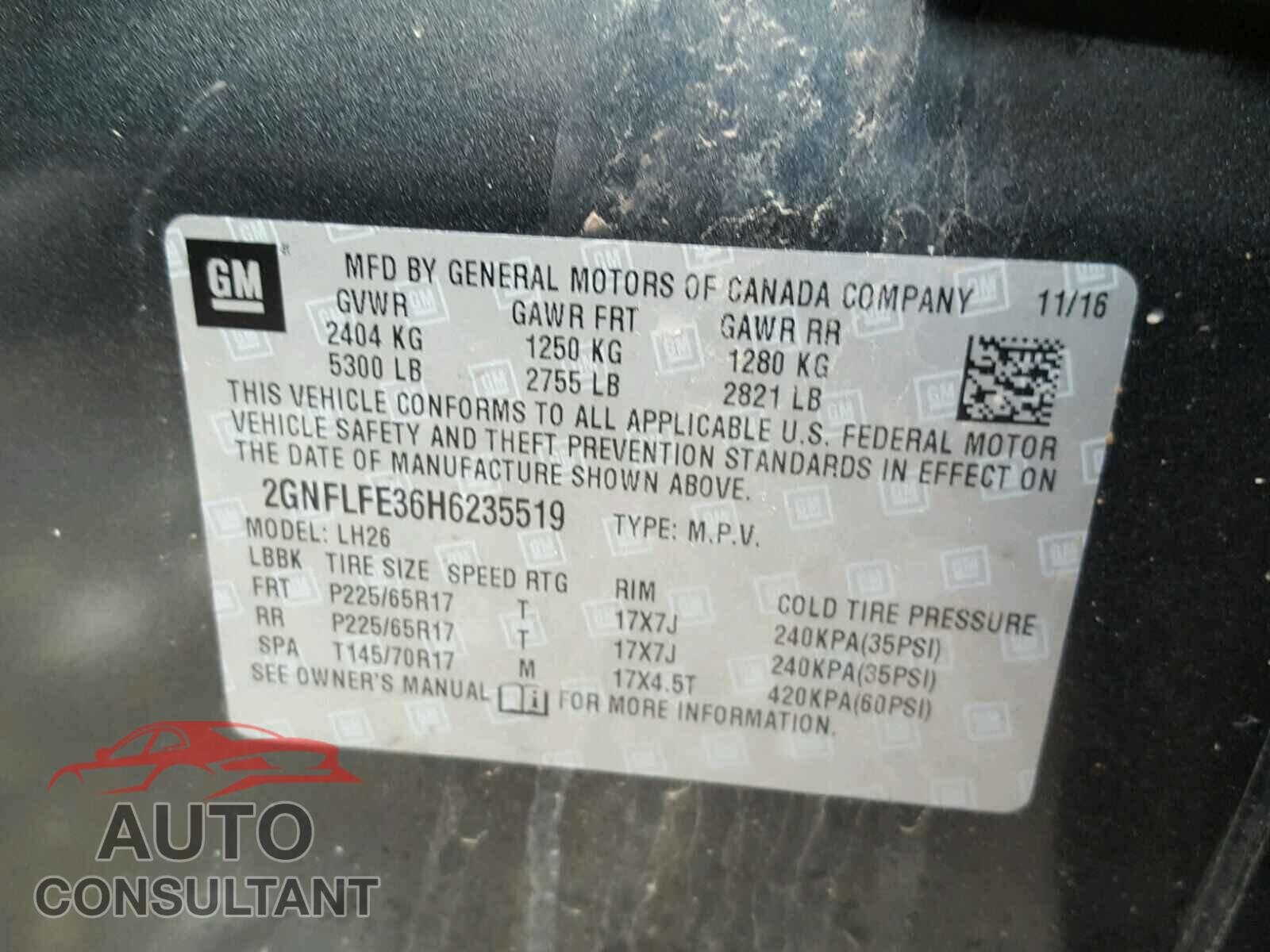CHEVROLET EQUINOX LT 2017 - 2GNFLFE36H6235519