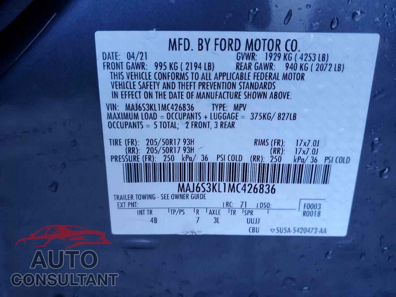 FORD ECOSPORT 2021 - MAJ6S3KL1MC426836