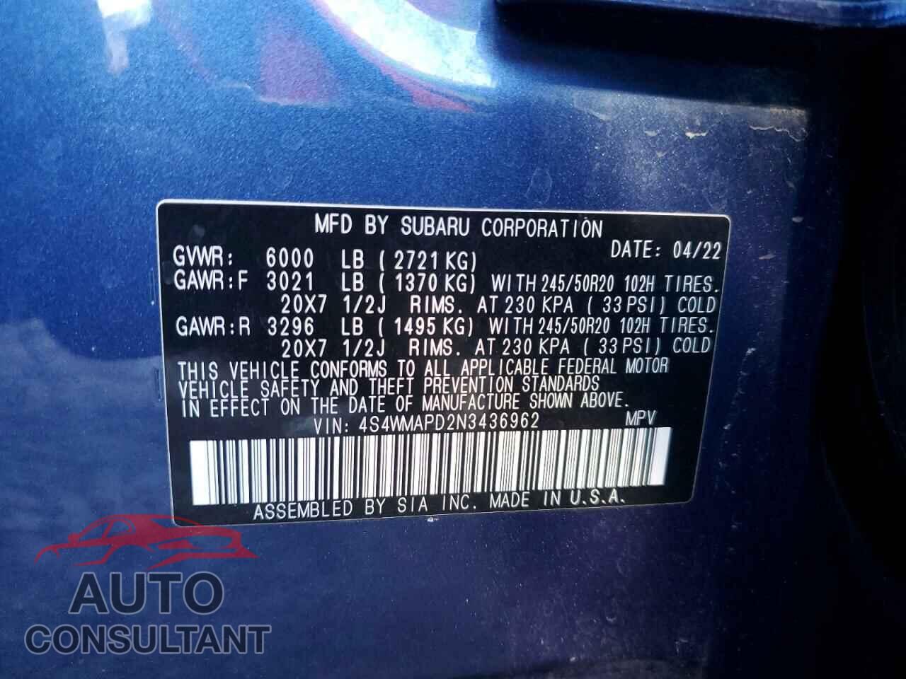 SUBARU ASCENT 2022 - 4S4WMAPD2N3436962