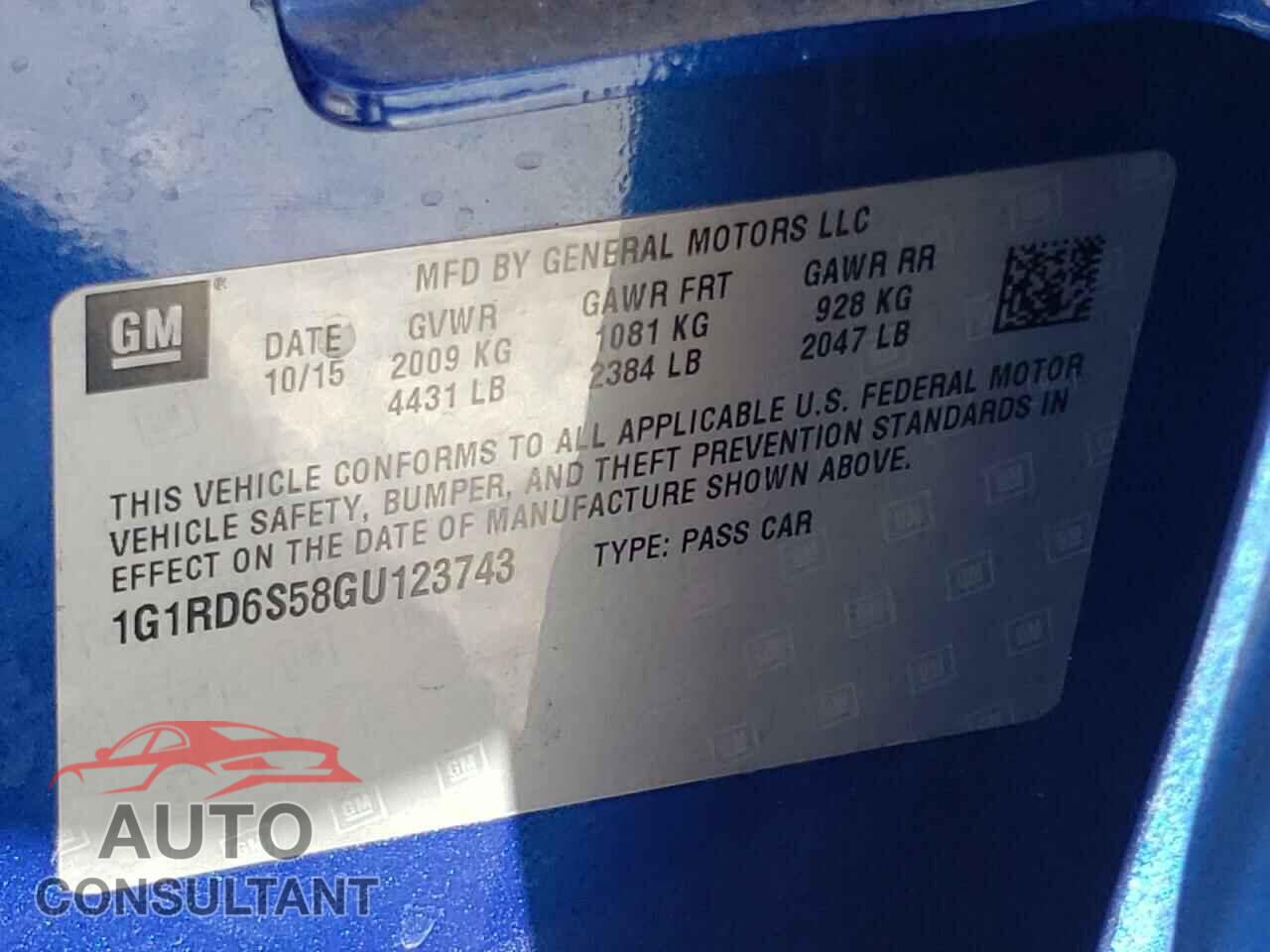 CHEVROLET VOLT 2016 - 1G1RD6S58GU123743