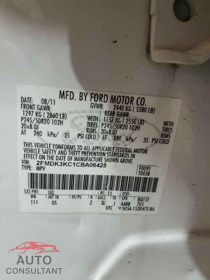 FORD EDGE 2012 - 2FMDK3KC1CBA06425