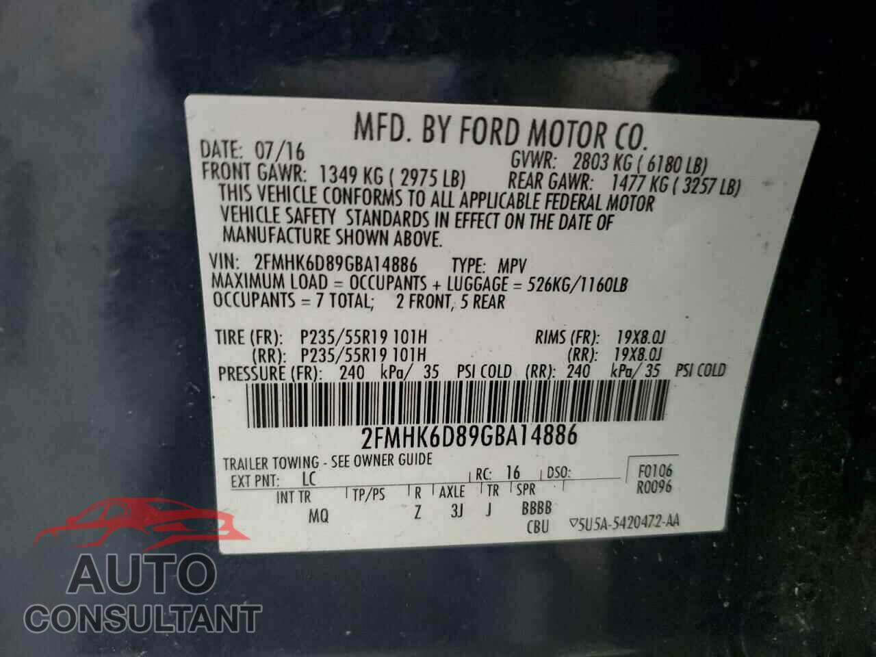FORD FLEX 2016 - 2FMHK6D89GBA14886