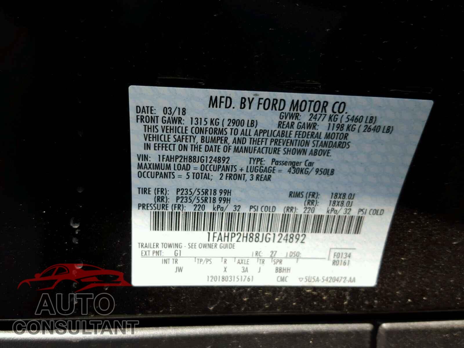 FORD TAURUS 2018 - 1FAHP2H88JG124892