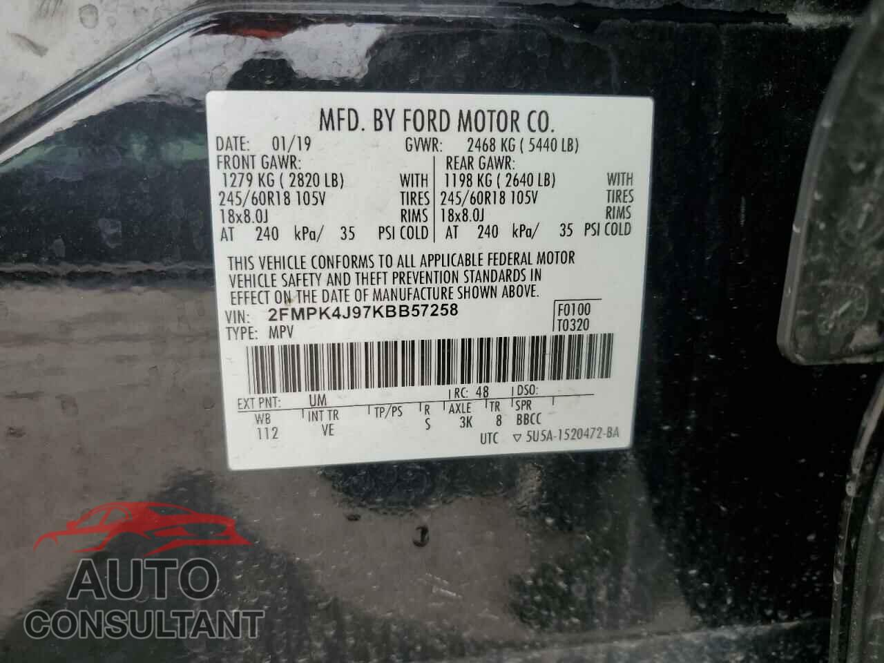 FORD EDGE 2019 - 2FMPK4J97KBB57258
