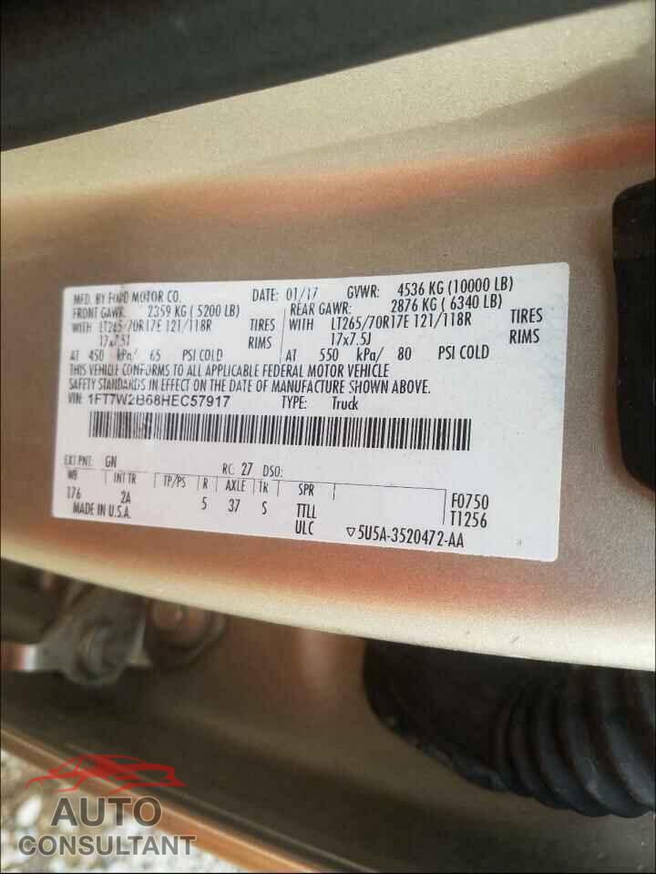 FORD F250 2017 - 1FT7W2B68HEC57917