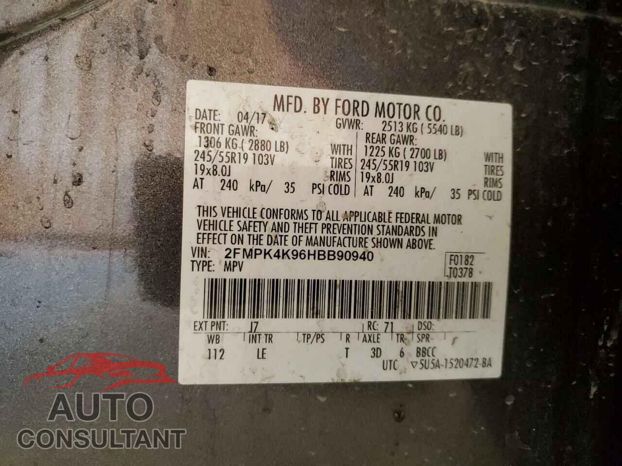 FORD EDGE 2017 - 2FMPK4K96HBB90940