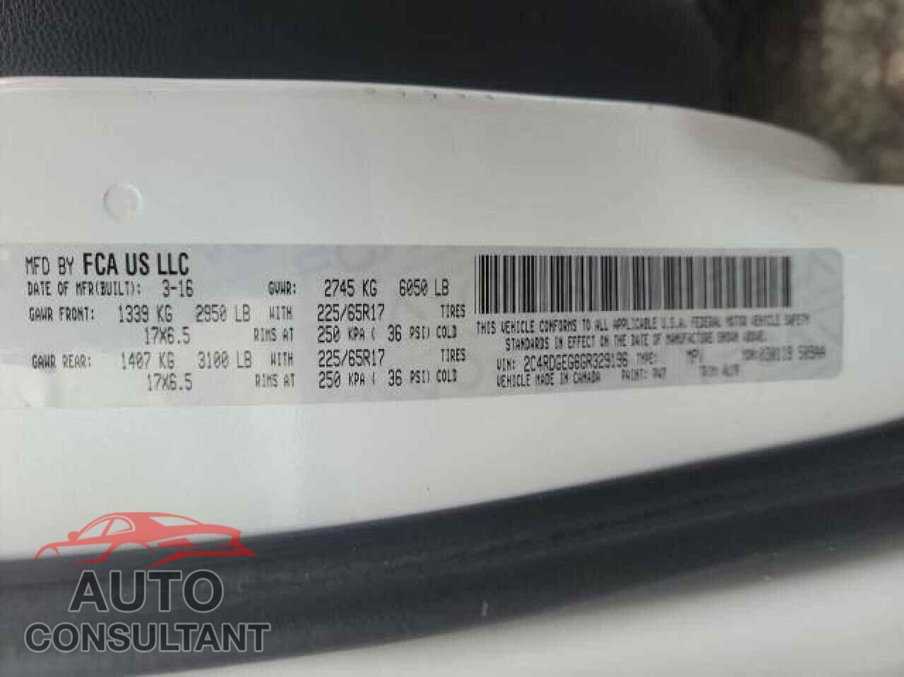 DODGE CARAVAN 2016 - 2C4RDGEG6GR329196