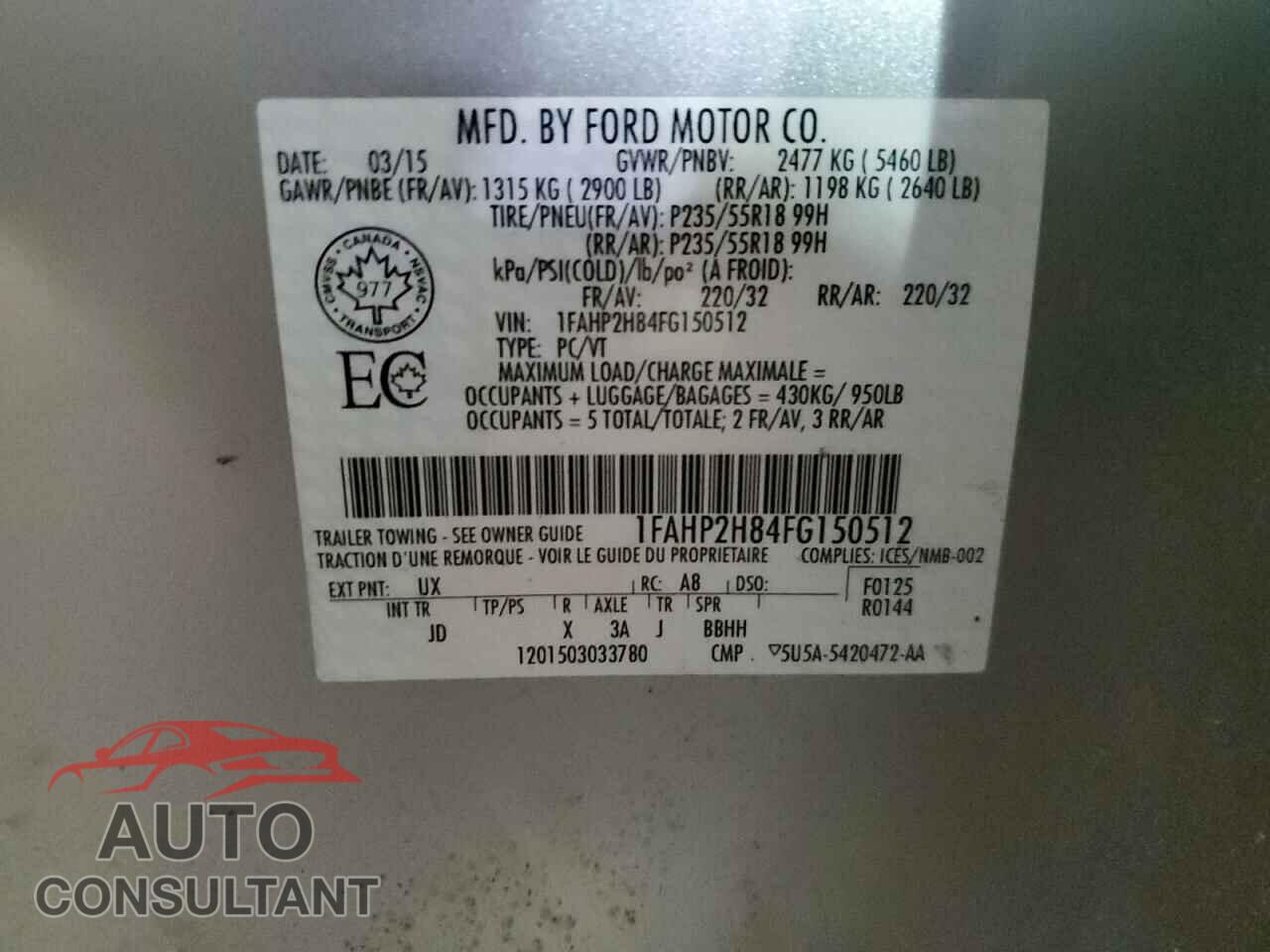 FORD TAURUS 2015 - 1FAHP2H84FG150512