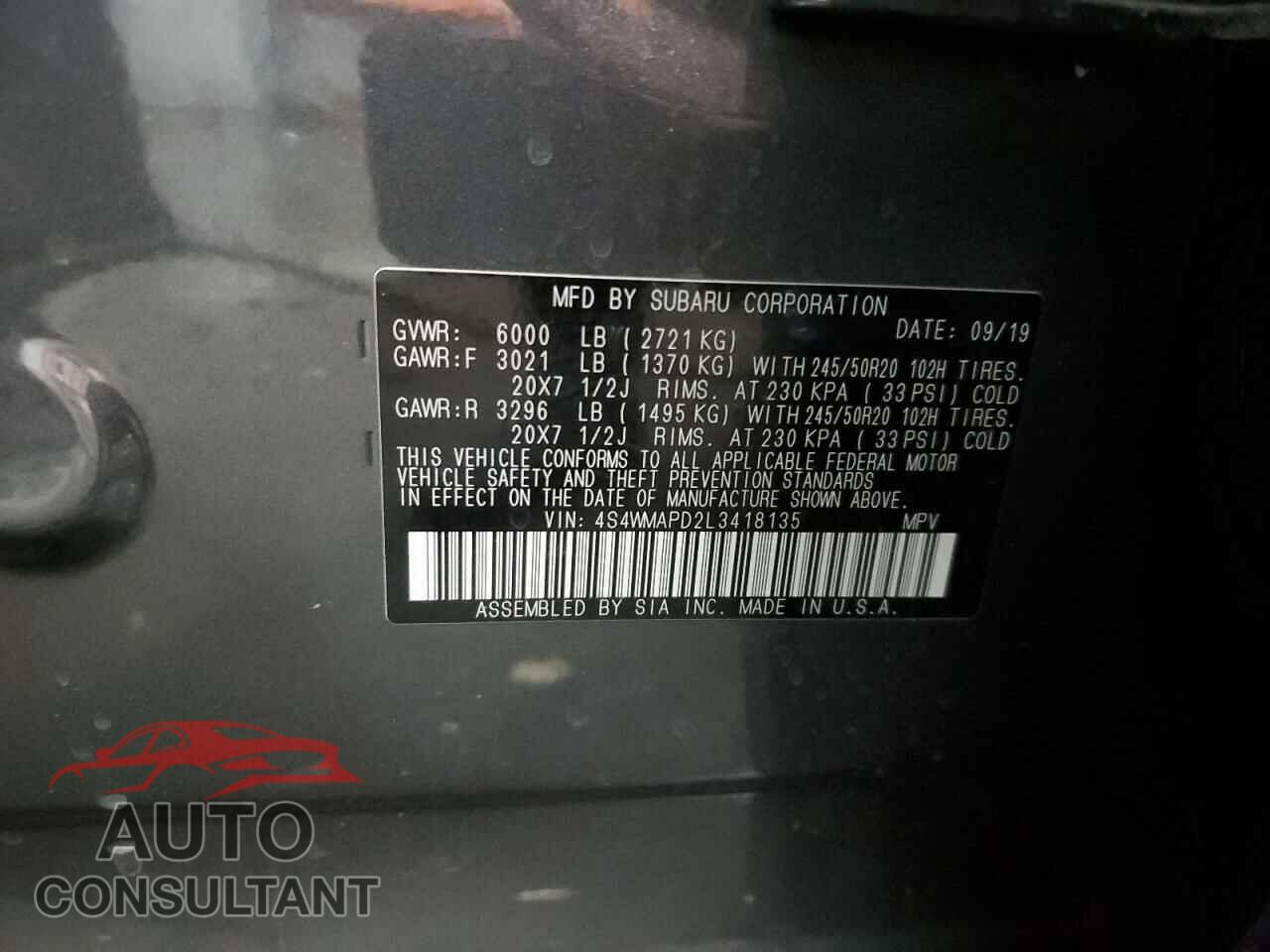 SUBARU ASCENT 2020 - 4S4WMAPD2L3418135