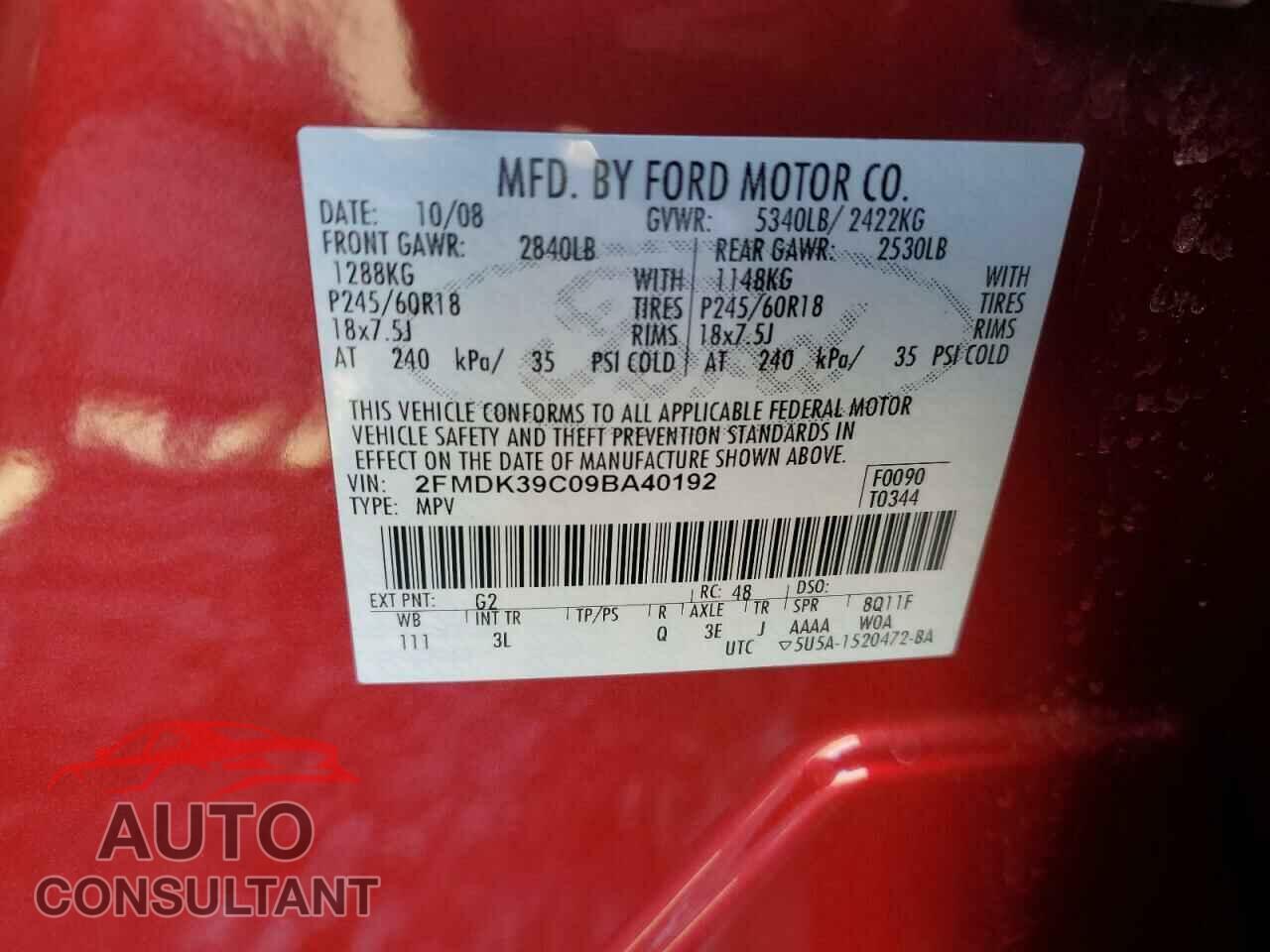 FORD EDGE 2009 - 2FMDK39C09BA40192