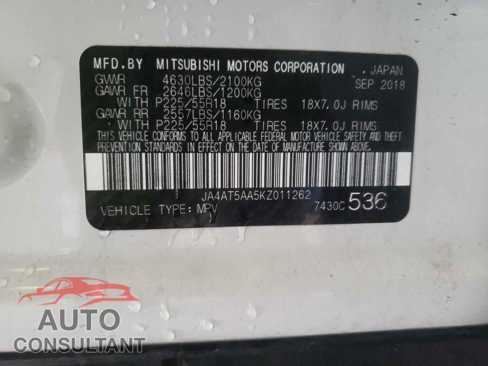 MITSUBISHI ECLIPSE 2019 - JA4AT5AA5KZ011262