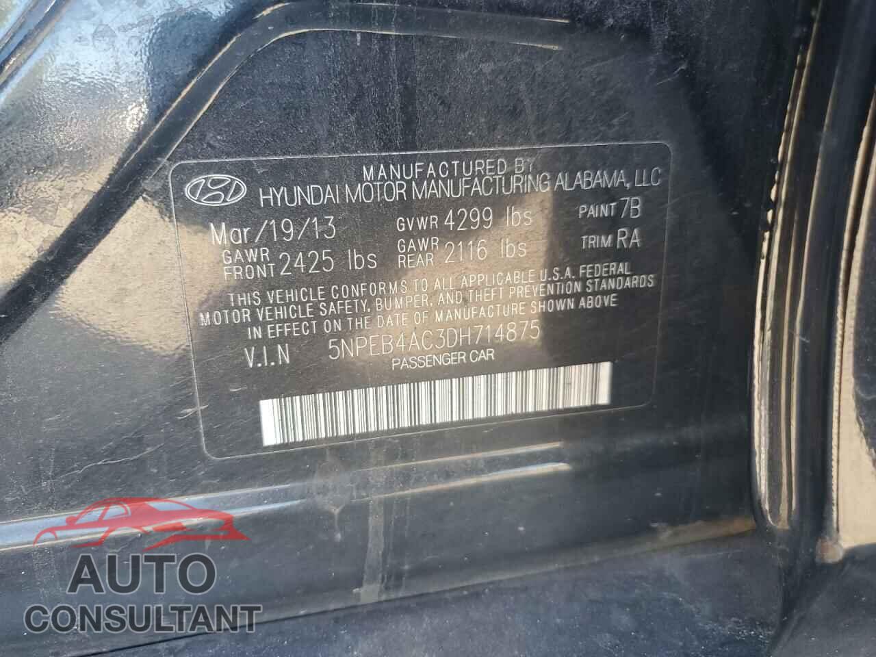 HYUNDAI SONATA 2013 - 5NPEB4AC3DH714875