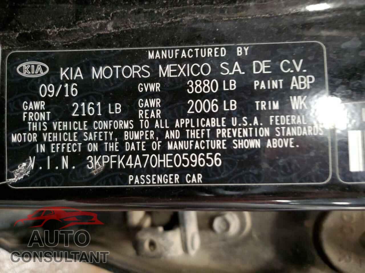 KIA FORTE 2017 - 3KPFK4A70HE059656
