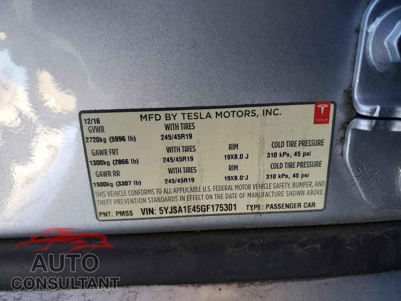 TESLA MODEL S 2016 - 5YJSA1E45GF175301