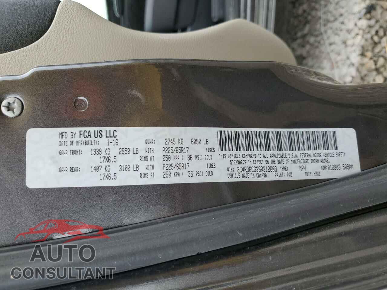 DODGE CARAVAN 2016 - 2C4RDGCG3GR312603