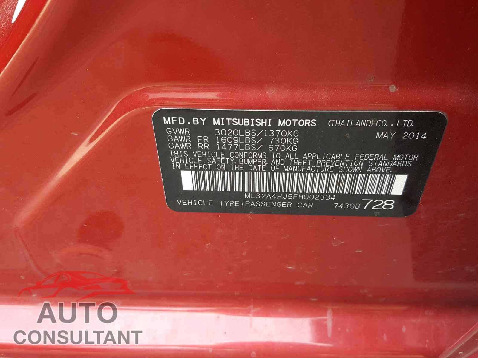 MITSUBISHI MIRAGE 2015 - ML32A4HJ5FH002334