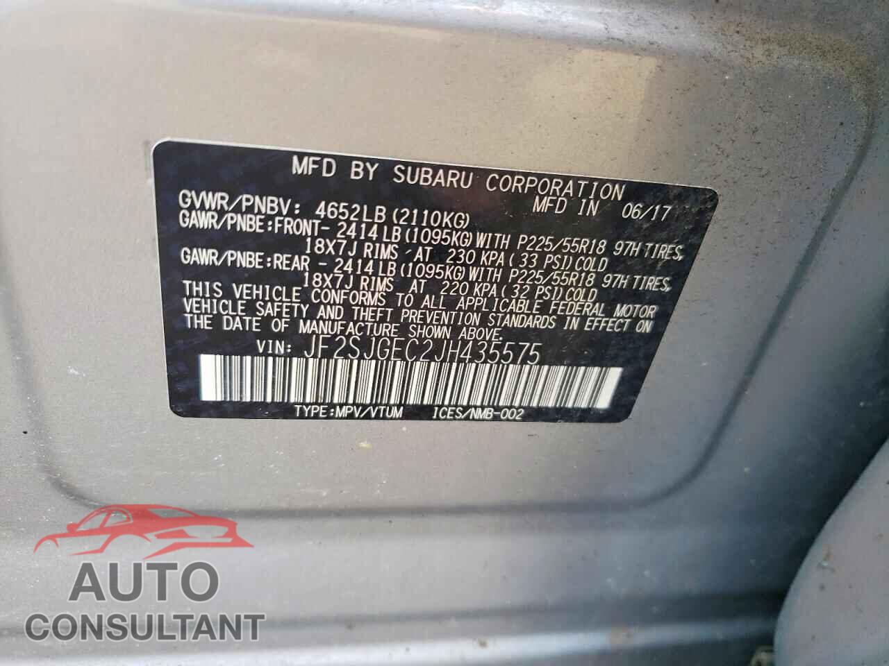 SUBARU FORESTER 2018 - JF2SJGEC2JH435575