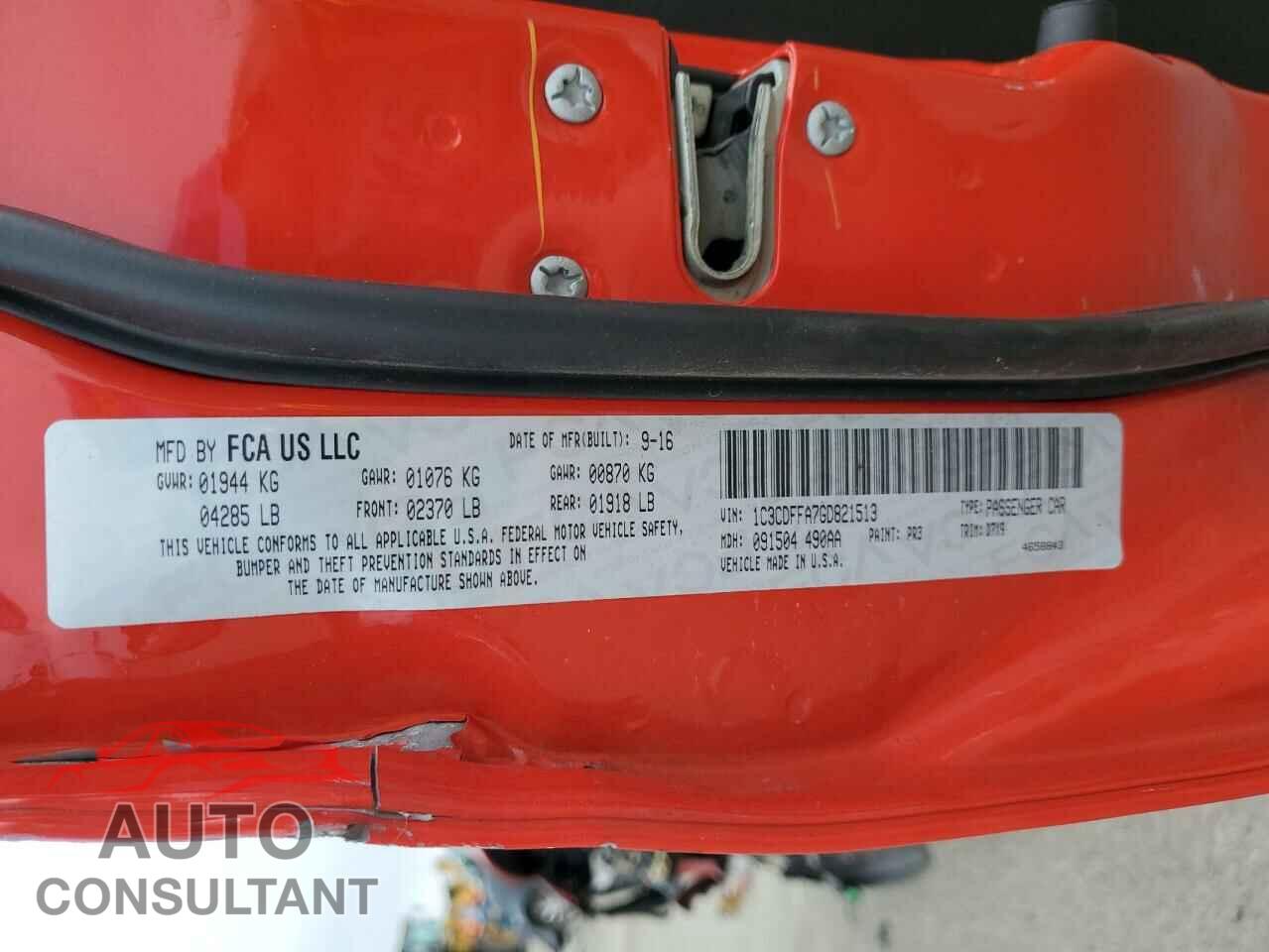 DODGE DART 2016 - 1C3CDFFA7GD821513