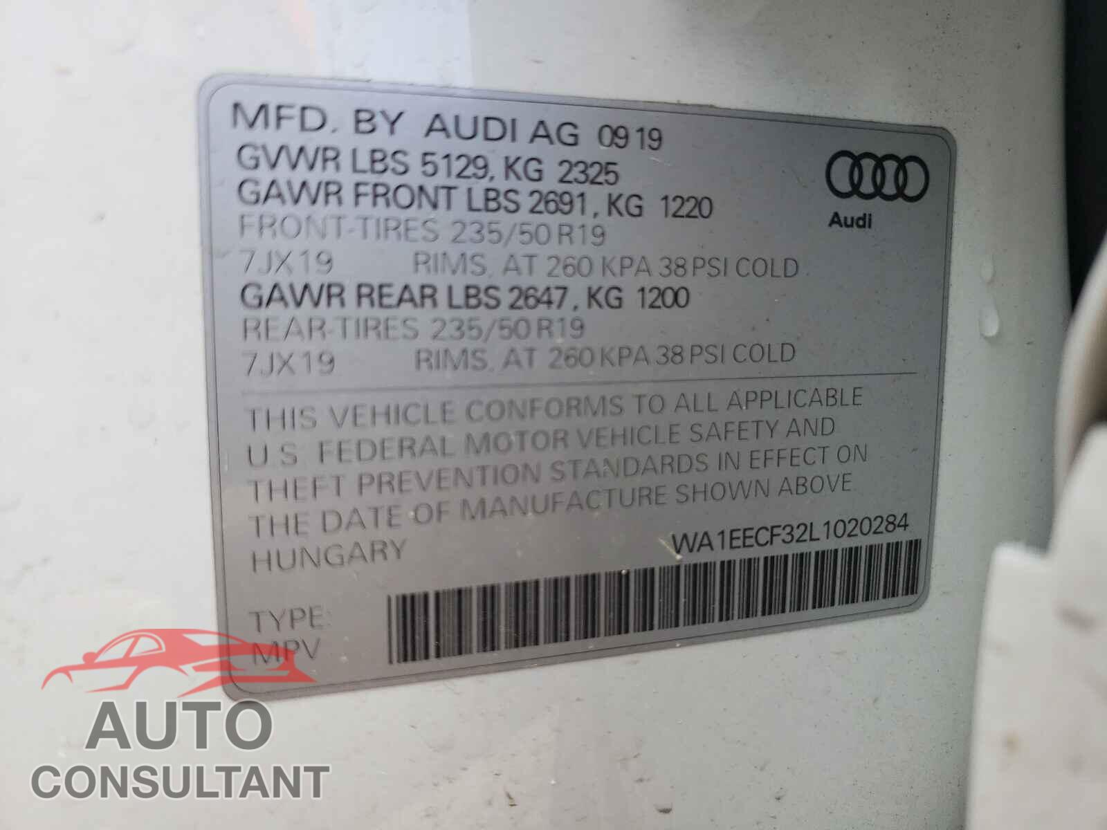 AUDI Q3 2020 - WA1EECF32L1020284