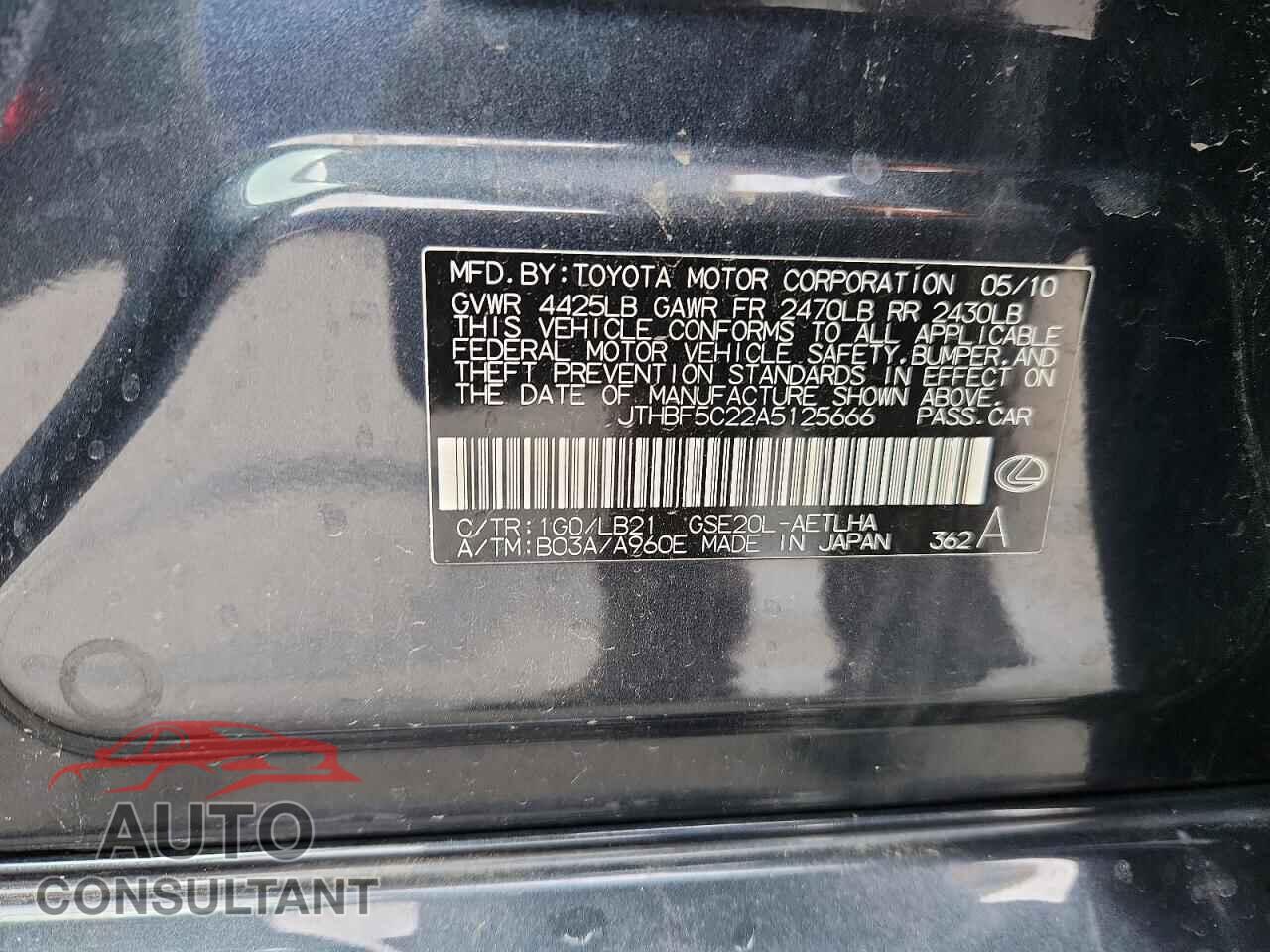 LEXUS IS 2010 - JTHBF5C22A5125666