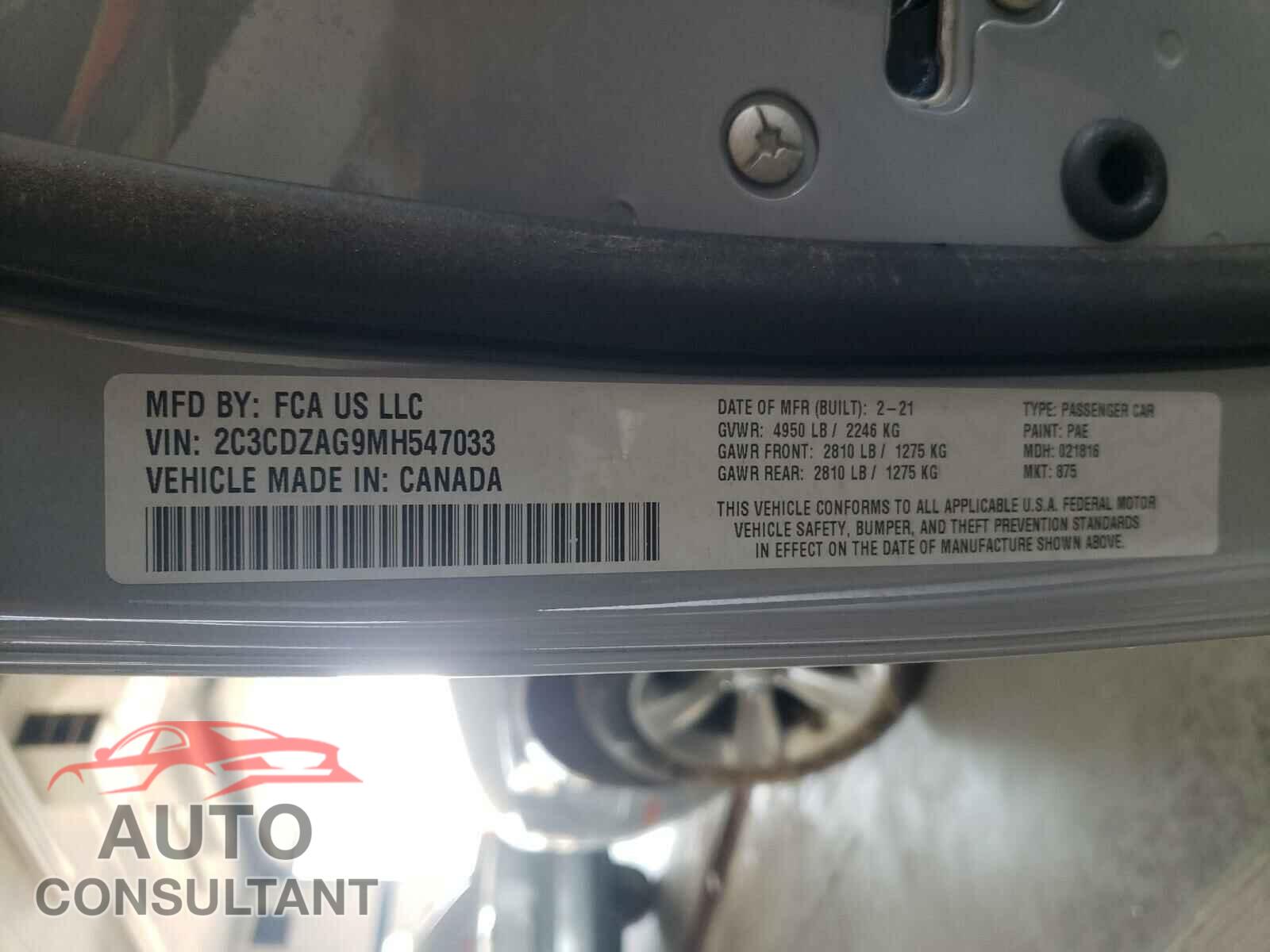 DODGE CHALLENGER 2021 - 2C3CDZAG9MH547033