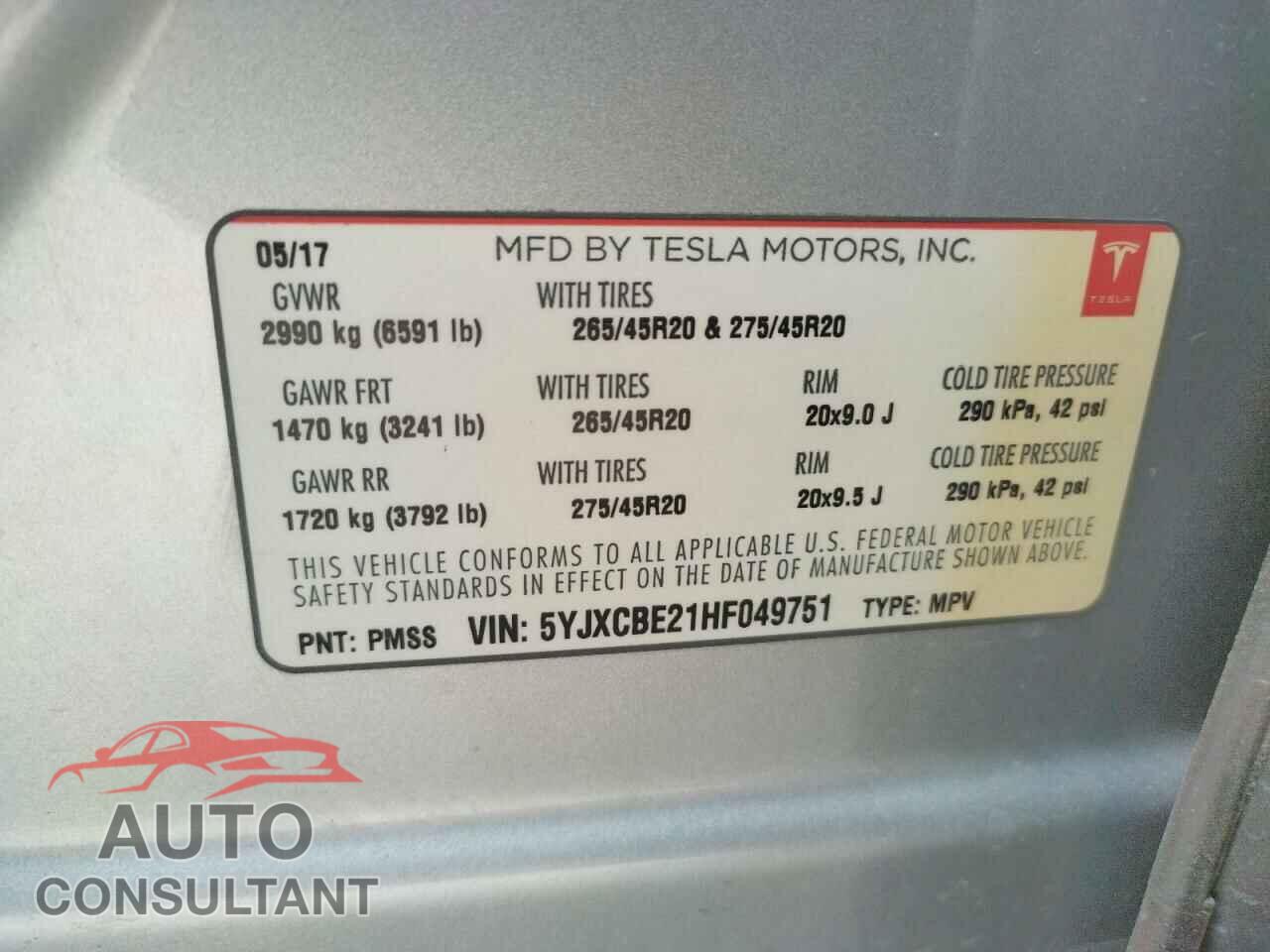 TESLA MODEL X 2017 - 5YJXCBE21HF049751