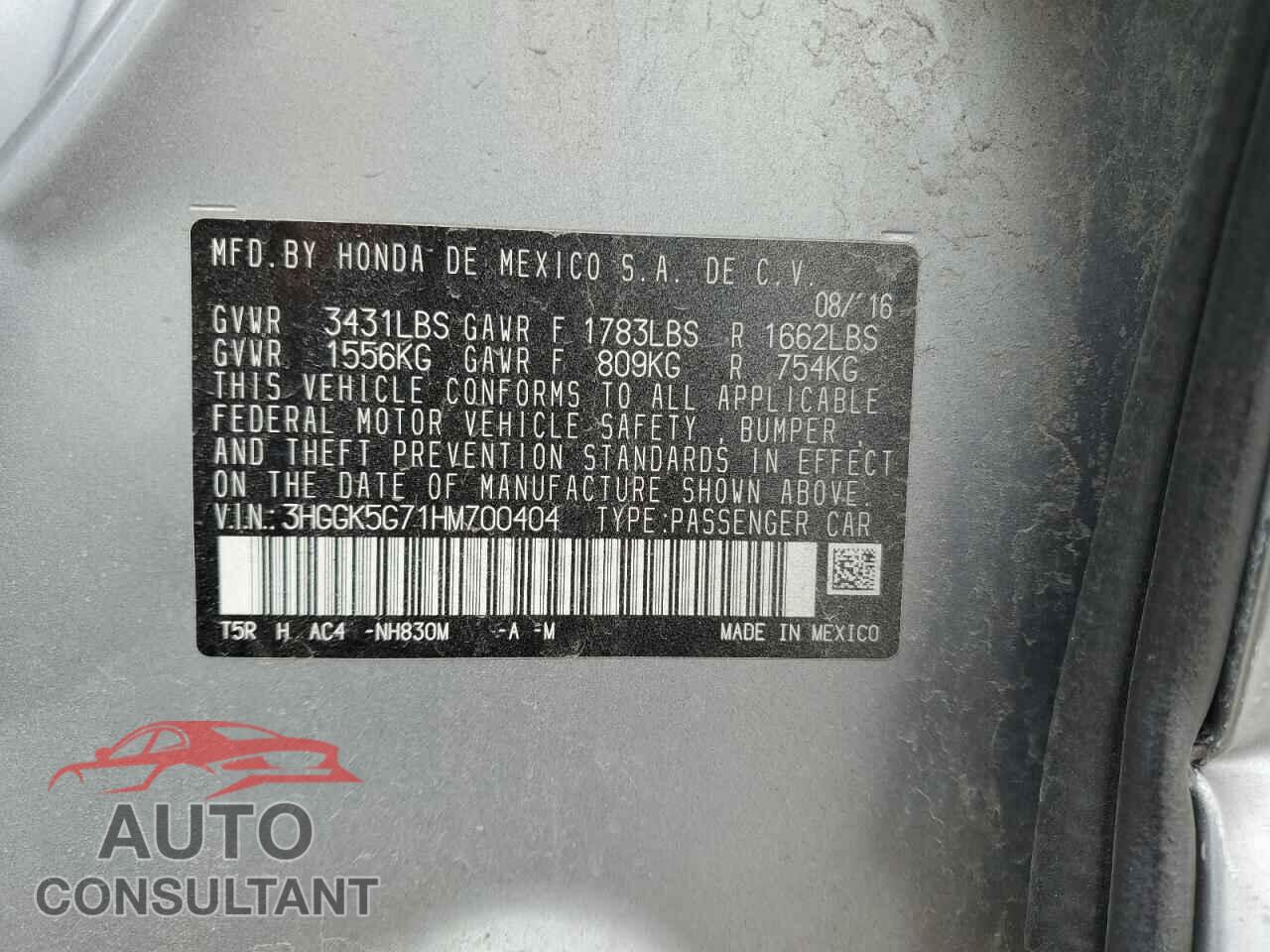 HONDA FIT 2017 - 3HGGK5G71HM700404
