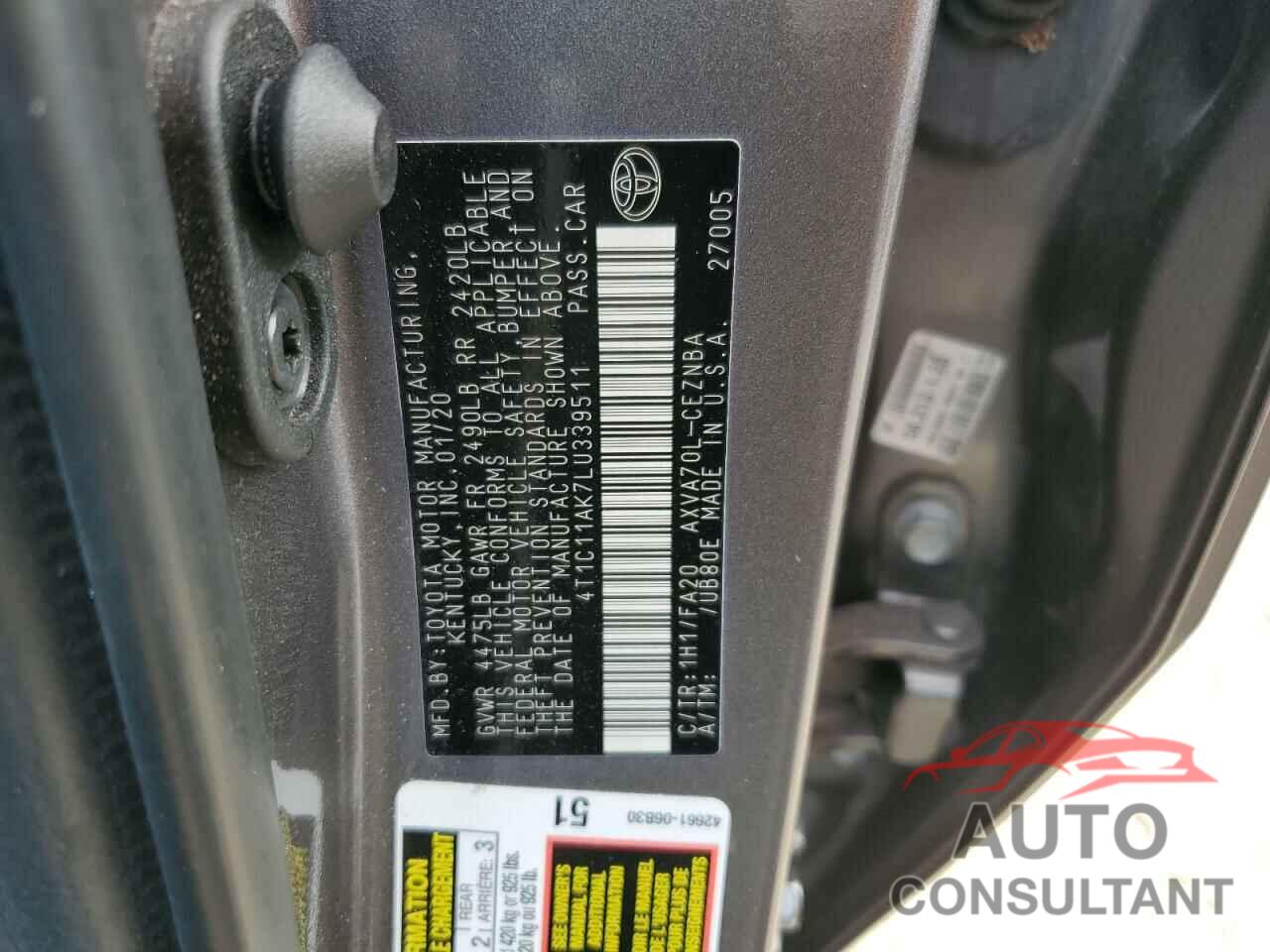 TOYOTA CAMRY 2020 - 4T1C11AK7LU339511