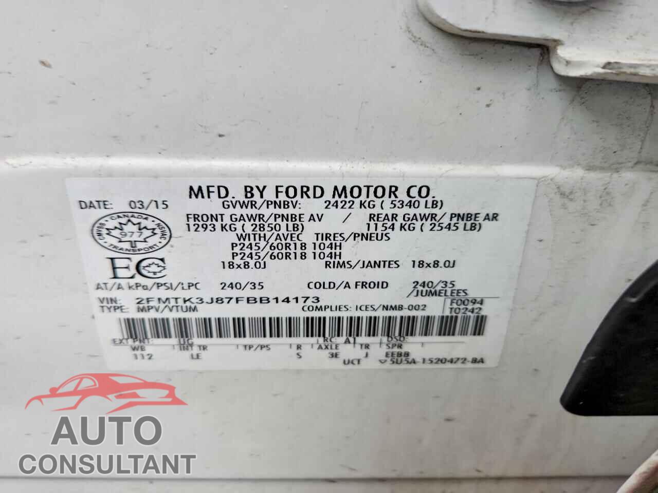 FORD EDGE 2015 - 2FMTK3J87FBB14173