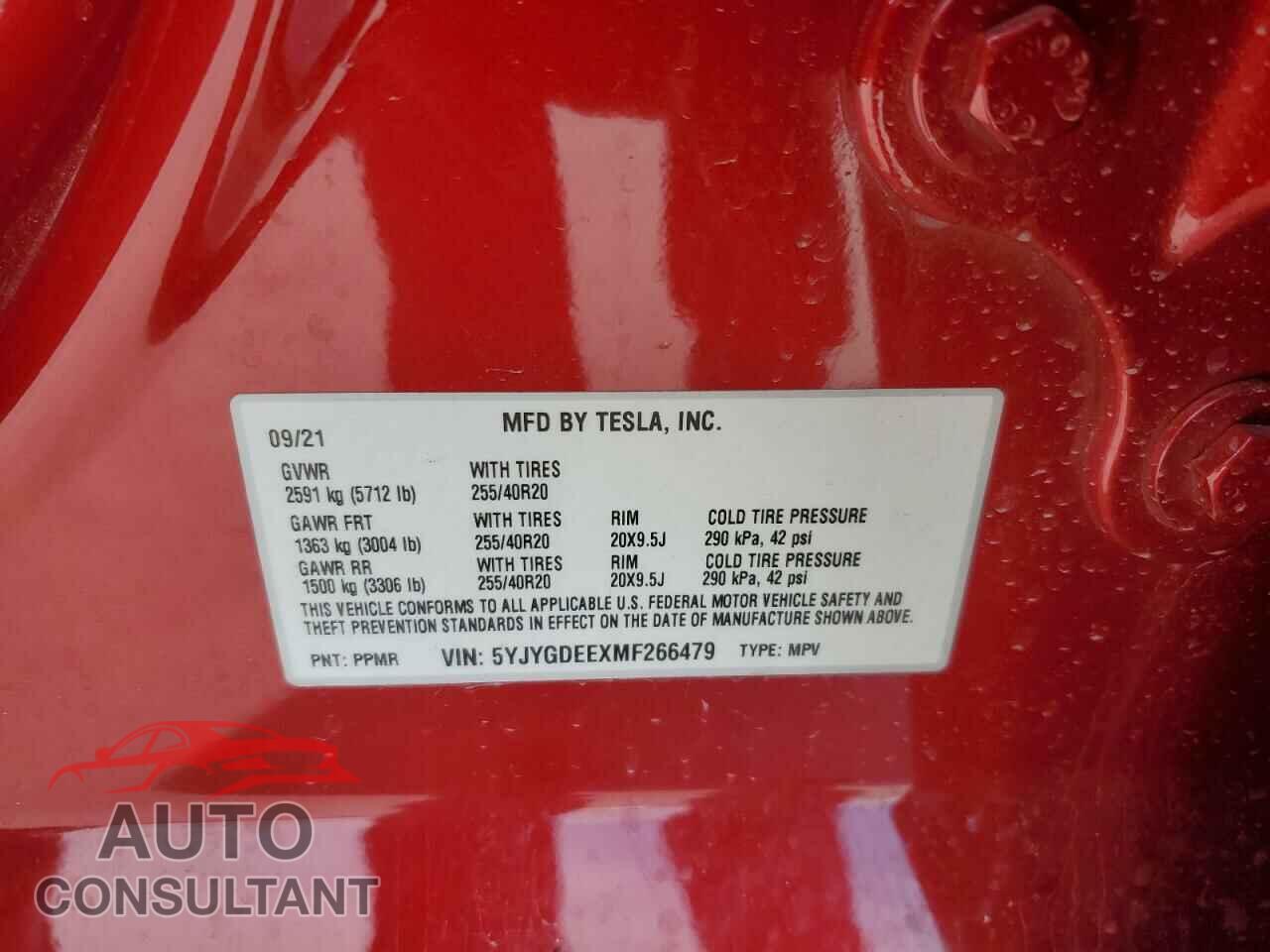 TESLA MODEL Y 2021 - 5YJYGDEEXMF266479