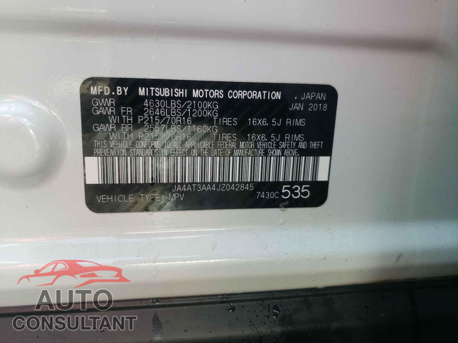 MITSUBISHI ECLIPSE 2018 - JA4AT3AA4JZ042845