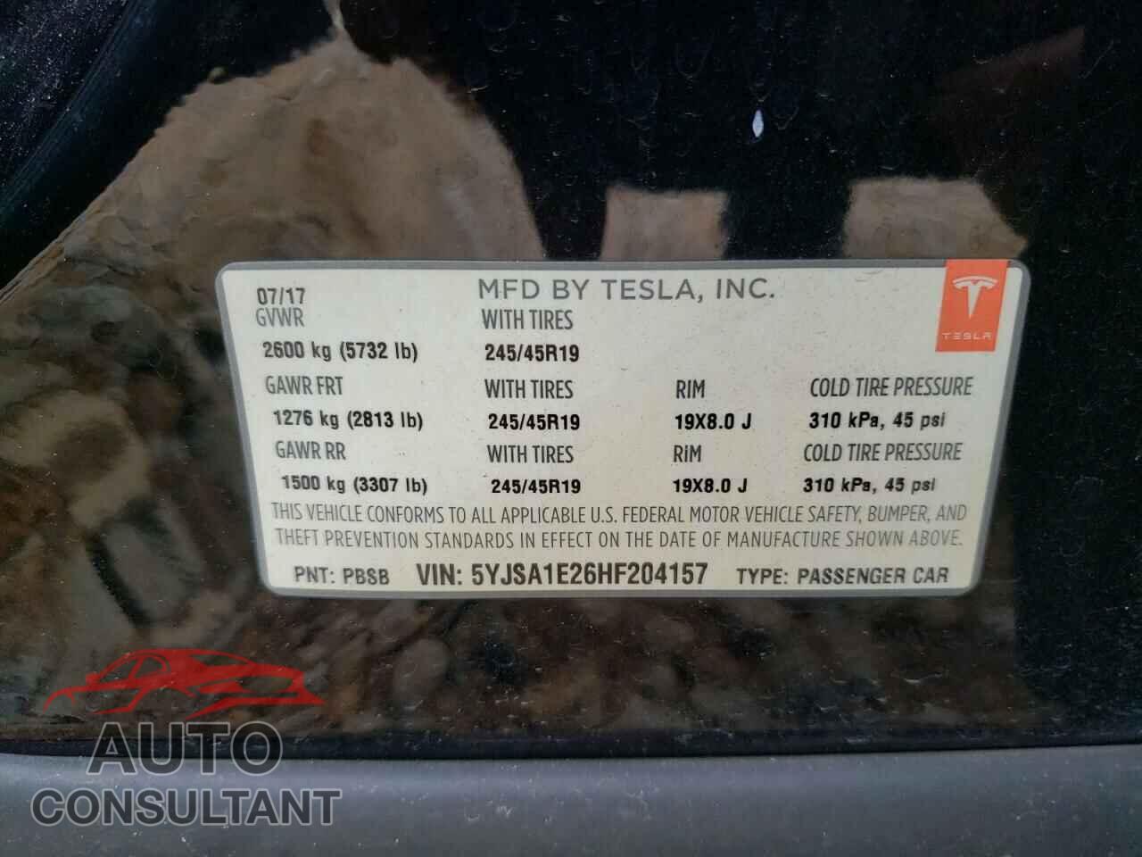TESLA MODEL S 2017 - 5YJSA1E26HF204157