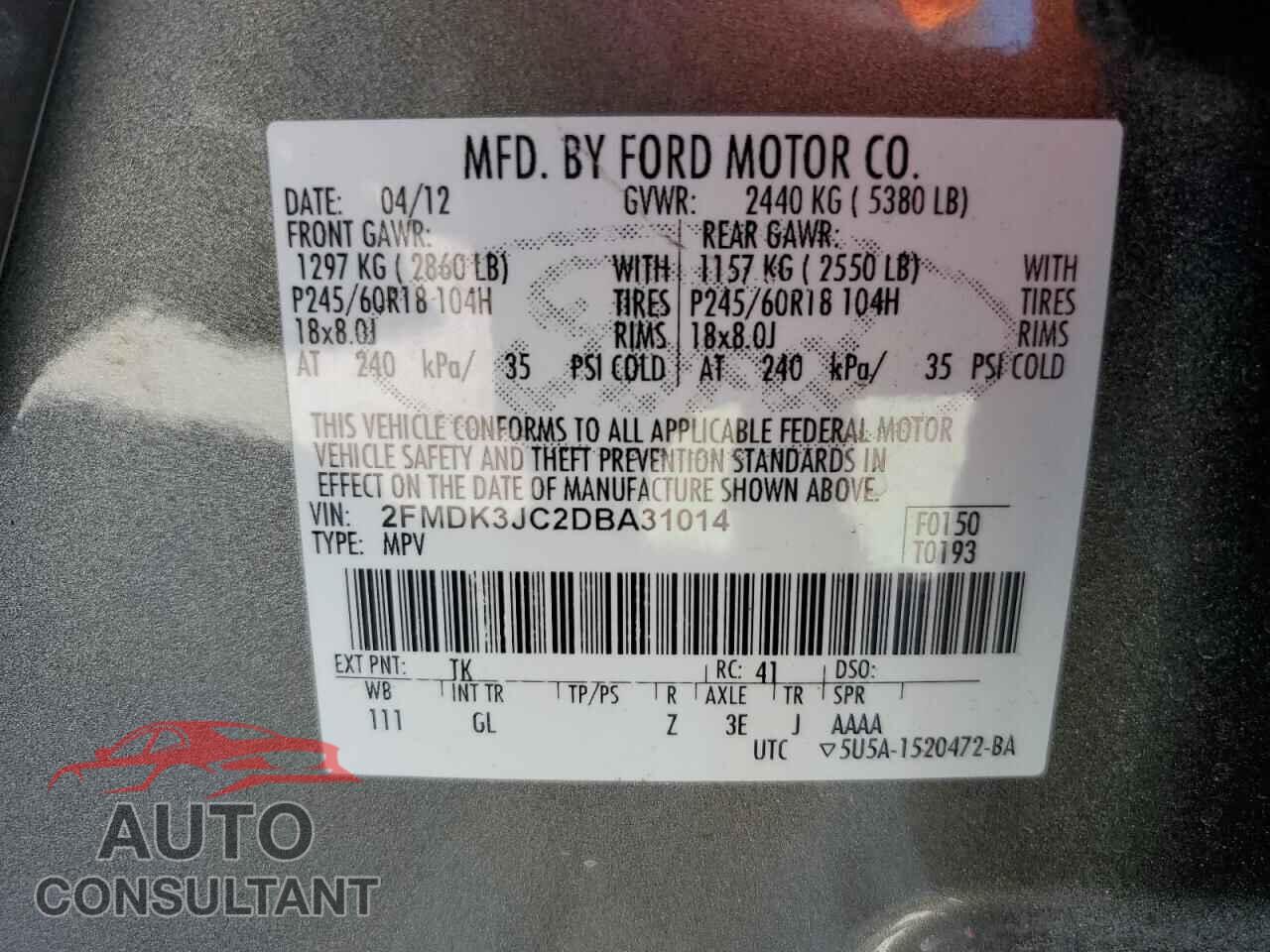 FORD EDGE 2013 - 2FMDK3JC2DBA31014