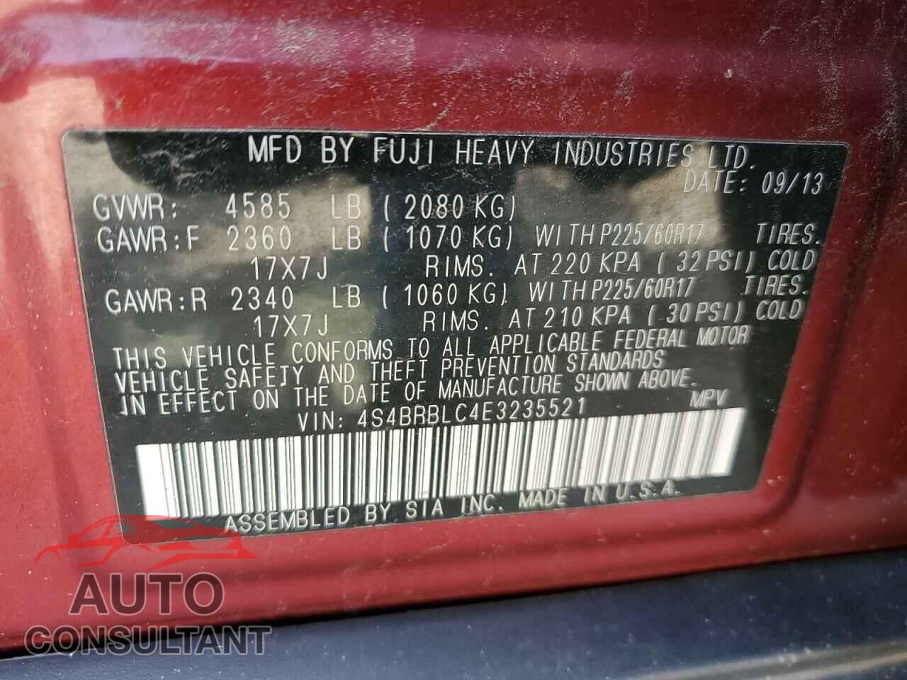 SUBARU OUTBACK 2014 - 4S4BRBLC4E3235521
