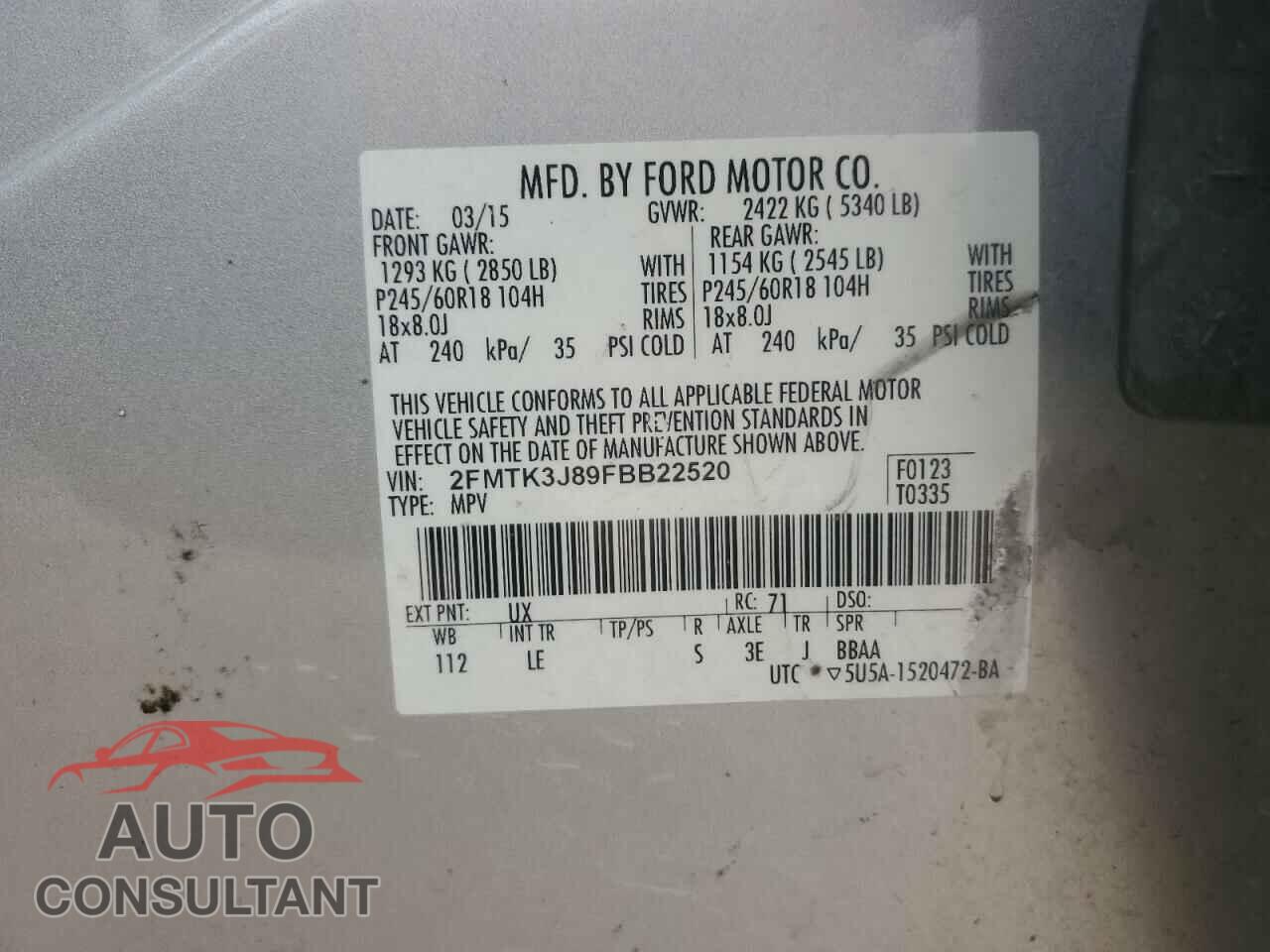 FORD EDGE 2015 - 2FMTK3J89FBB22520
