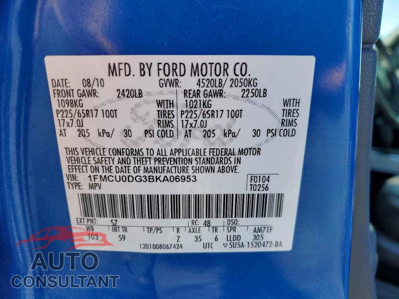 FORD ESCAPE 2011 - 1FMCU0DG3BKA06953