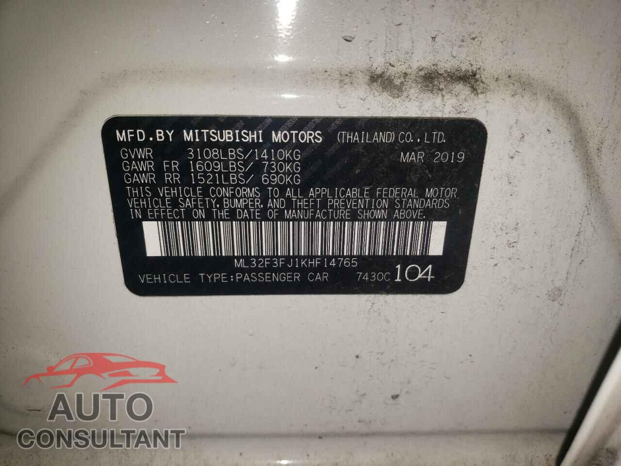 MITSUBISHI MIRAGE 2019 - ML32F3FJ1KHF14765