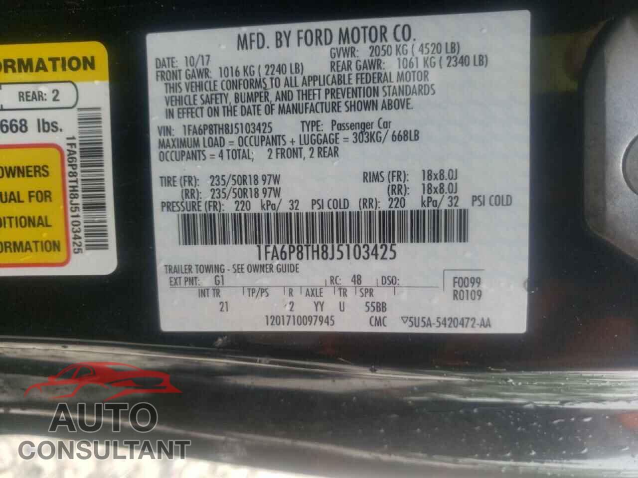 FORD MUSTANG 2018 - 1FA6P8TH8J5103425