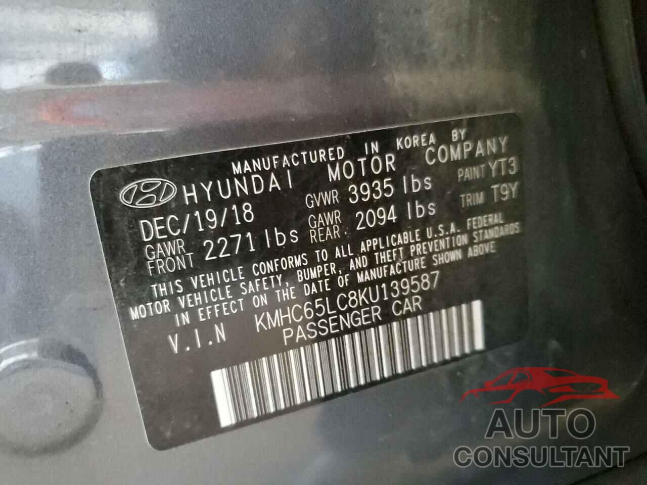 HYUNDAI IONIQ 2019 - KMHC65LC8KU139587