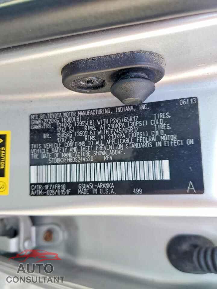 TOYOTA HIGHLANDER 2013 - 5TDBK3EH8DS244520