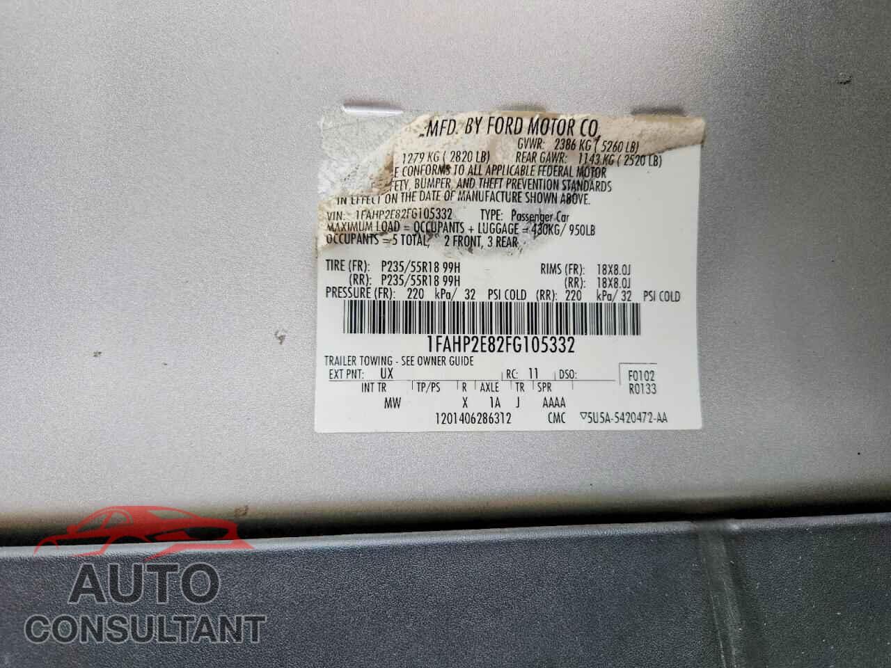 FORD TAURUS 2015 - 1FAHP2E82FG105332
