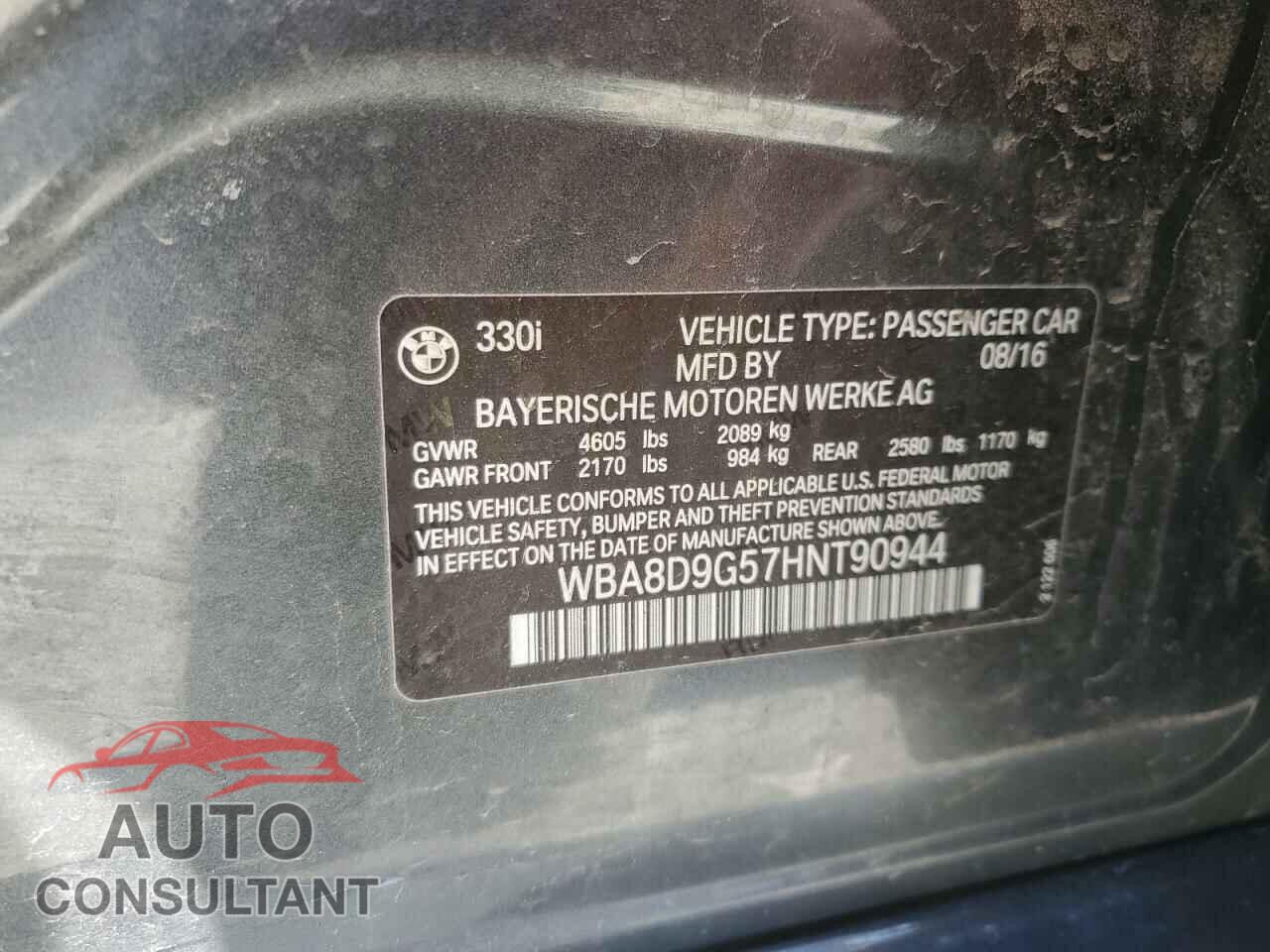 BMW 3 SERIES 2017 - WBA8D9G57HNT90944