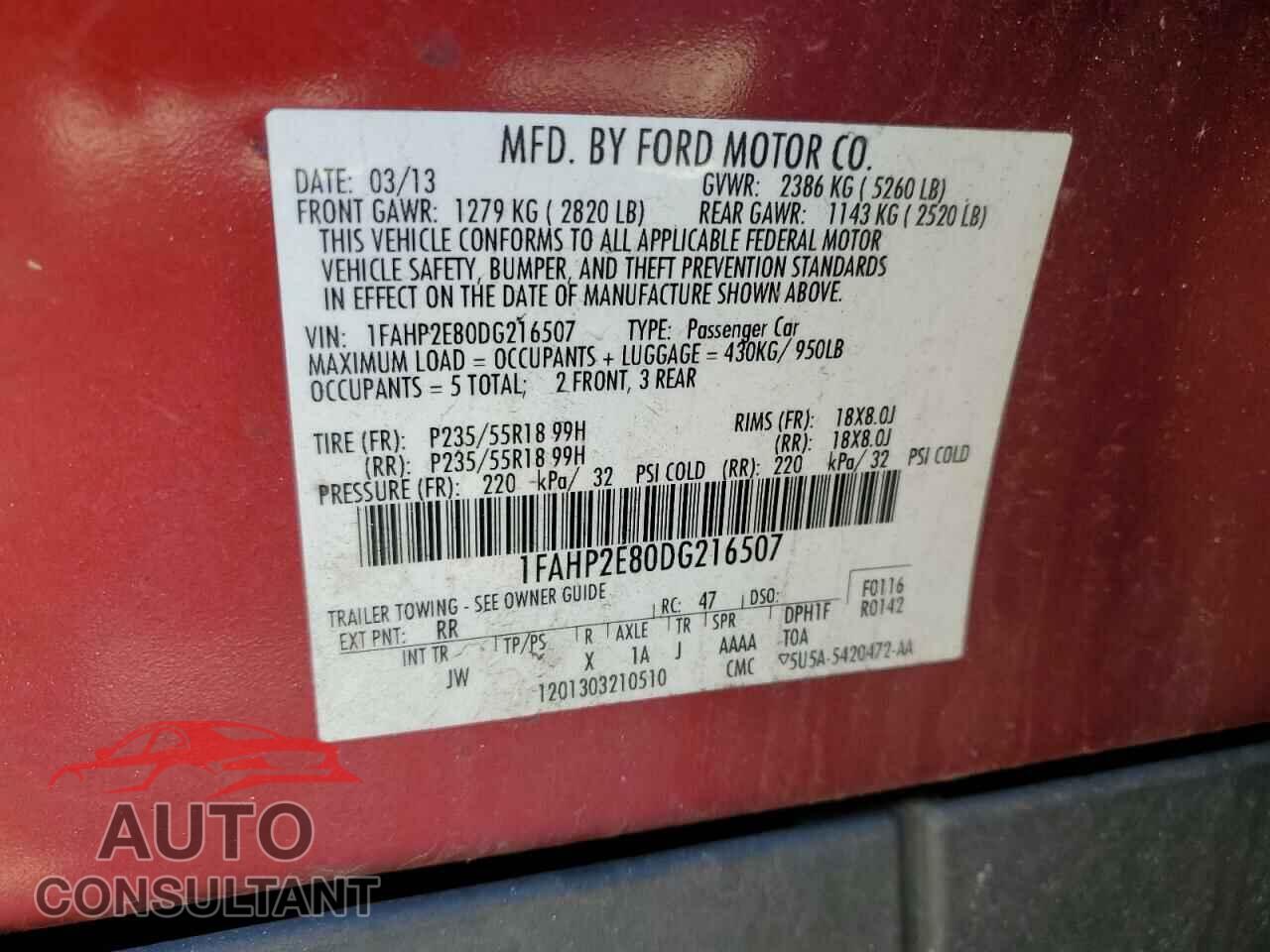 FORD TAURUS 2013 - 1FAHP2E80DG216507