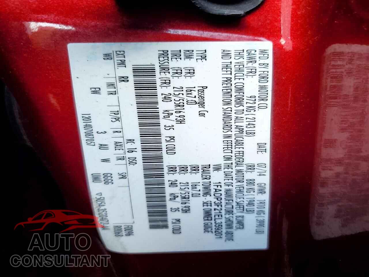 FORD FOCUS 2014 - 1FADP3F21EL359201