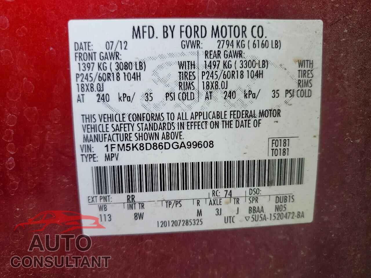 FORD EXPLORER 2013 - 1FM5K8D86DGA99608