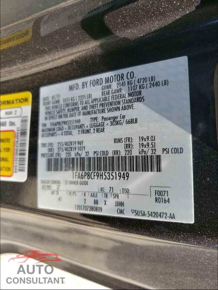 FORD MUSTANG 2017 - 1FA6P8CF9H5351949