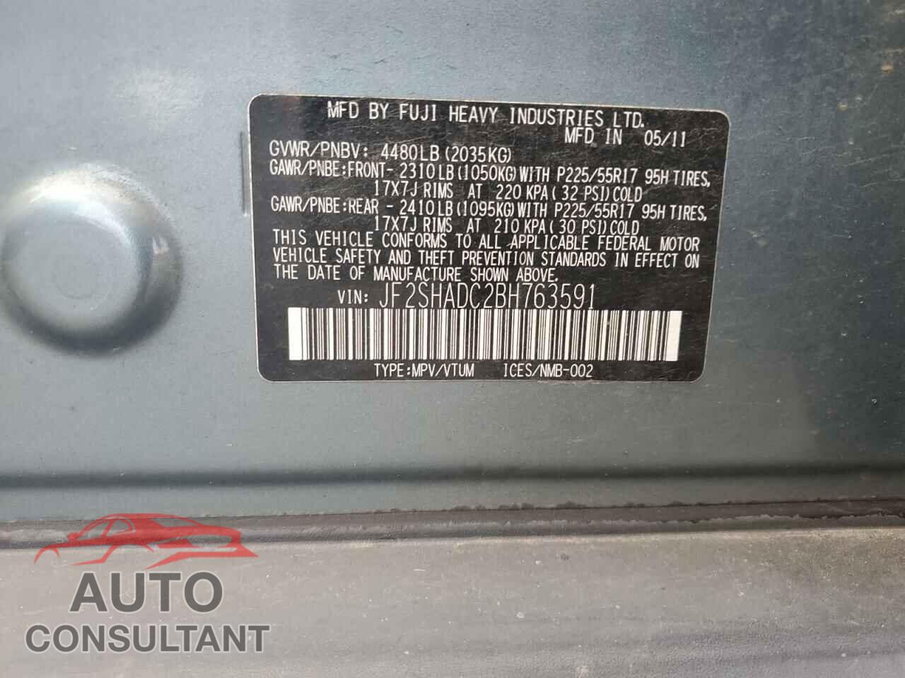 SUBARU FORESTER 2011 - JF2SHADC2BH763591