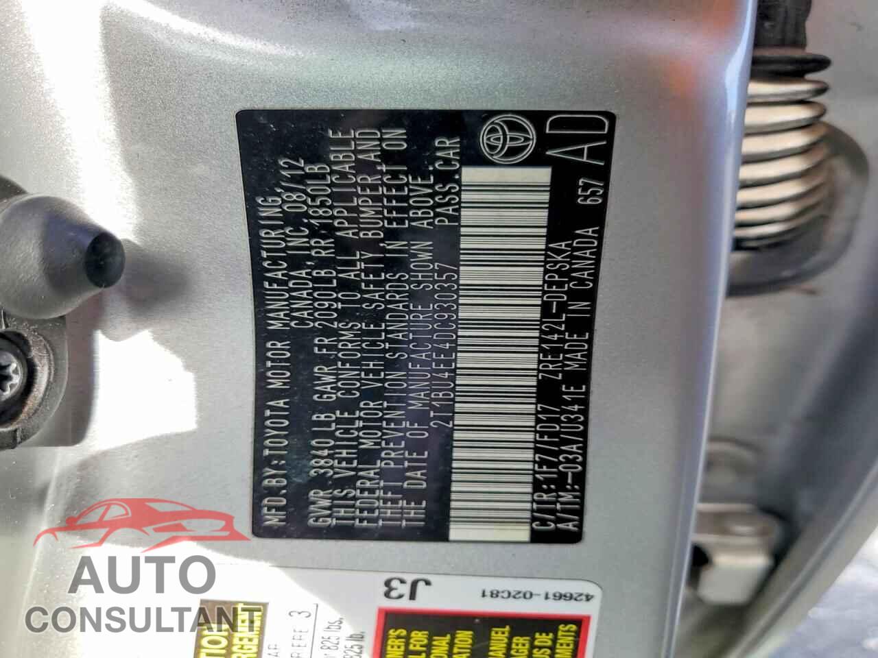 TOYOTA COROLLA 2013 - 2T1BU4EE4DC930357