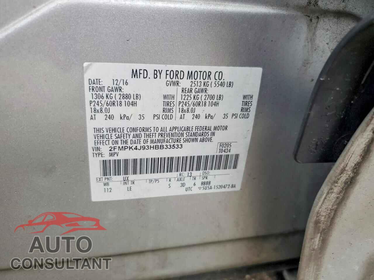 FORD EDGE 2017 - 2FMPK4J93HBB33533