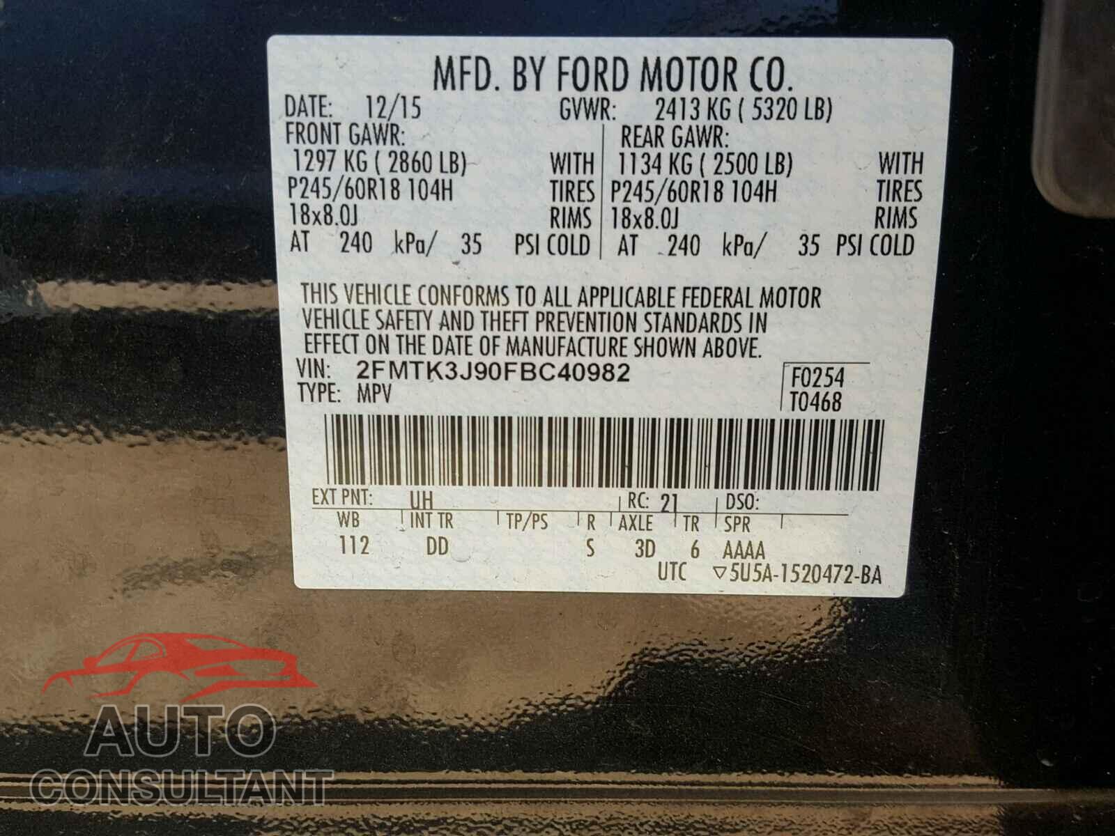 FORD EDGE SEL 2015 - 2FMTK3J90FBC40982